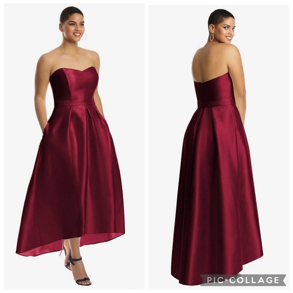 Alfred‎ Sung D699S Strapless Hi-Low Gown Burgundy 8